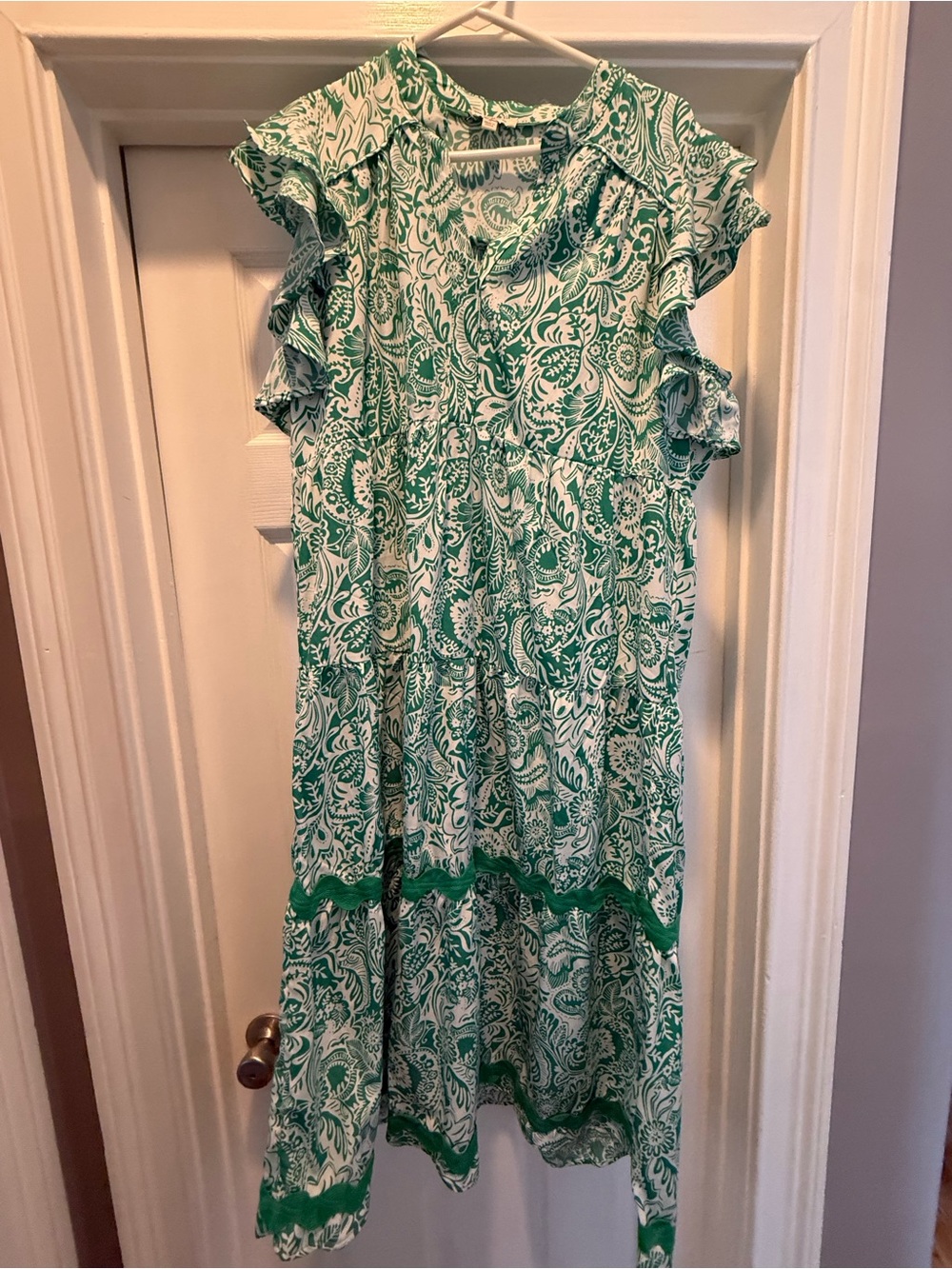 Umgee Green and White Paisley Maxi Dress